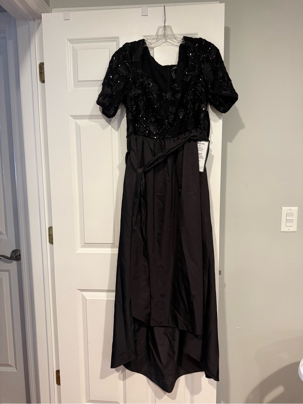 Black Sequin Bodice Evening Dress